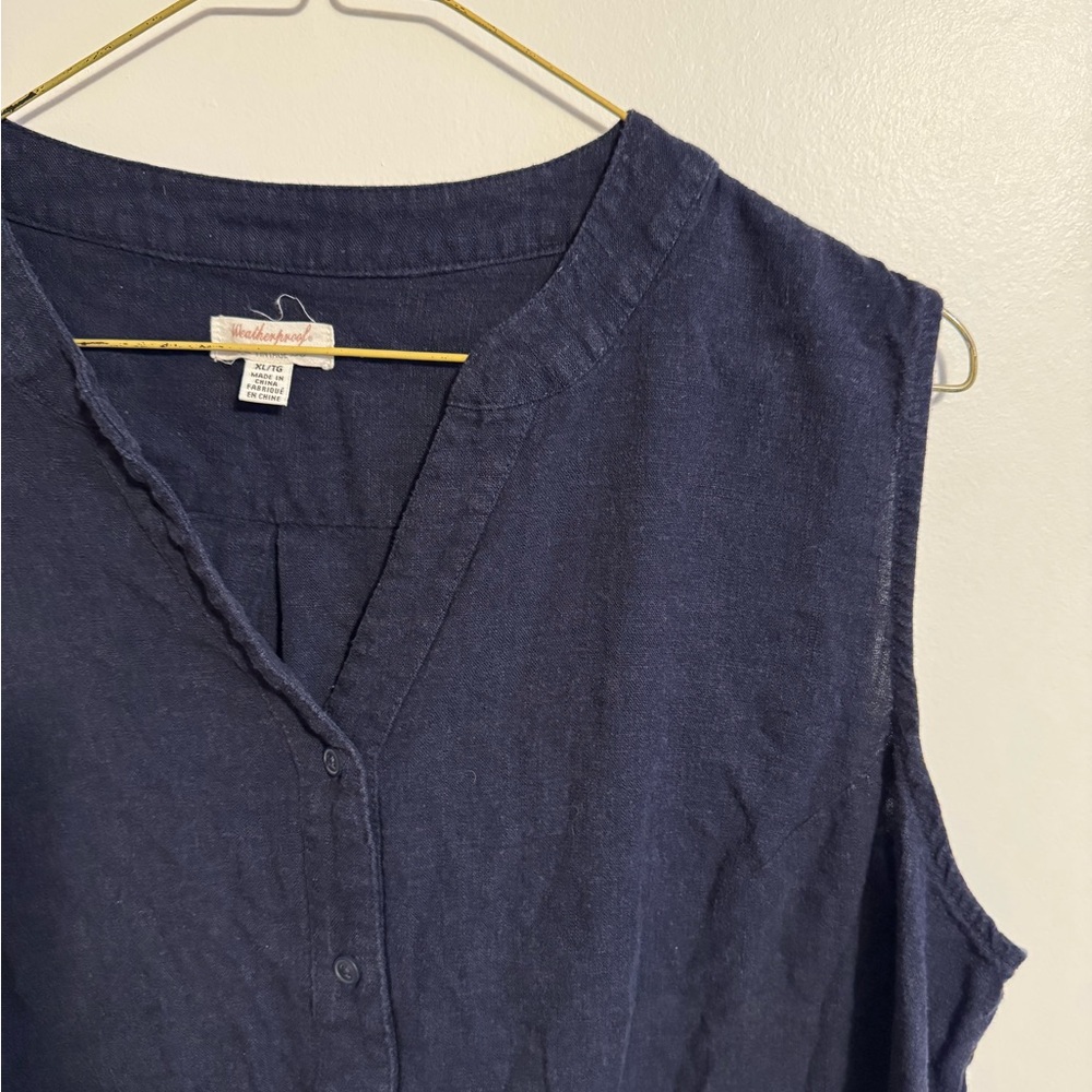 Sleeveless Navy Linen Blend Top